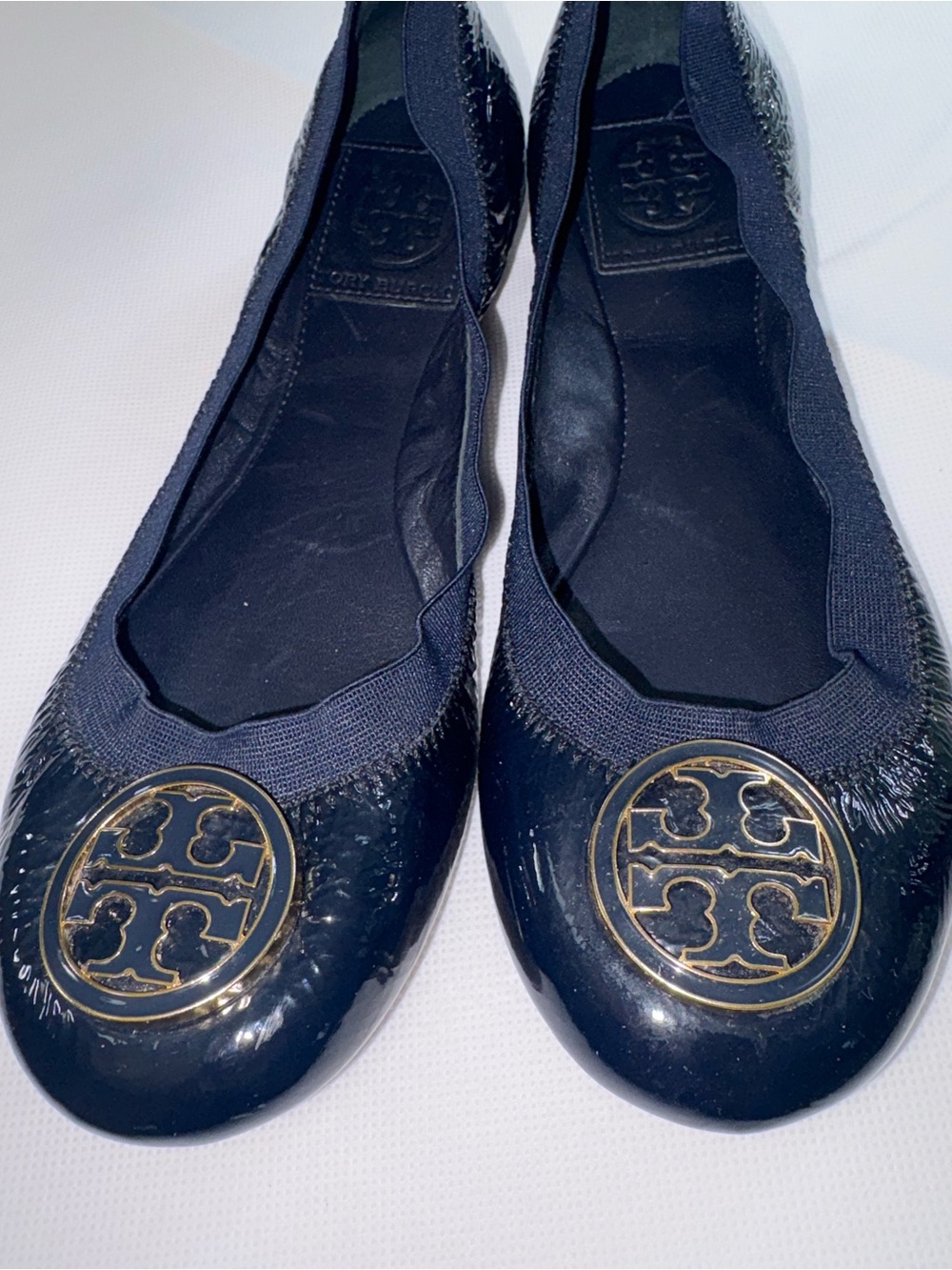 Tory Burch Reva  Leather Ballet Flats Gold Logo Size 7M
